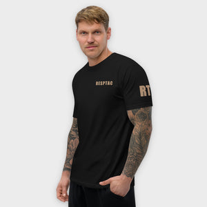 CORE tee left side on model, studio background