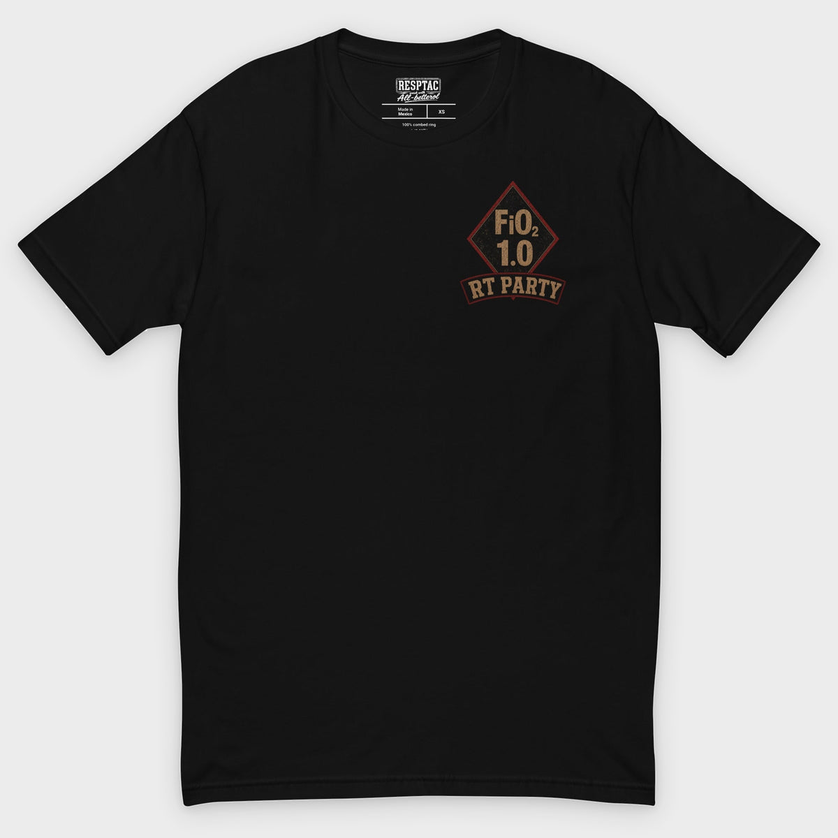 RT PARTY tee front, studio background