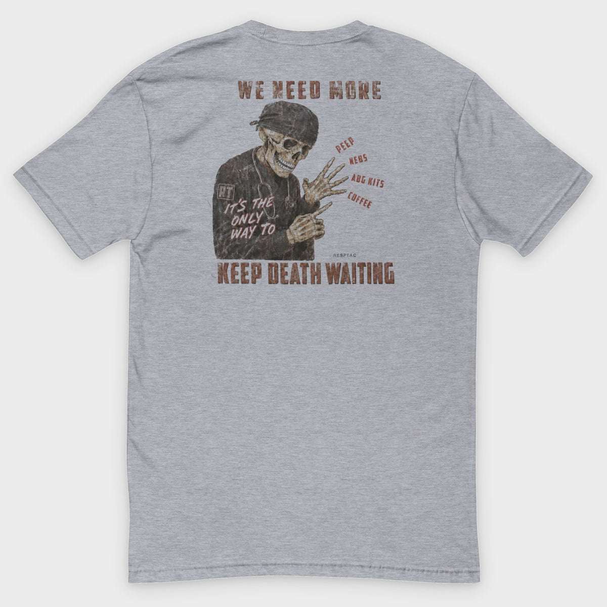 KEEP DEATH WAITING tee back print, studio background