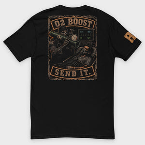 O2 BOOST tee back print, studio background