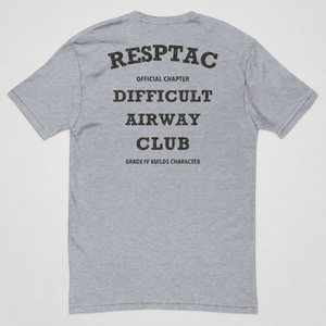 DIFFICULT AIRWAY CLUB TEE back on neutral gray studio background