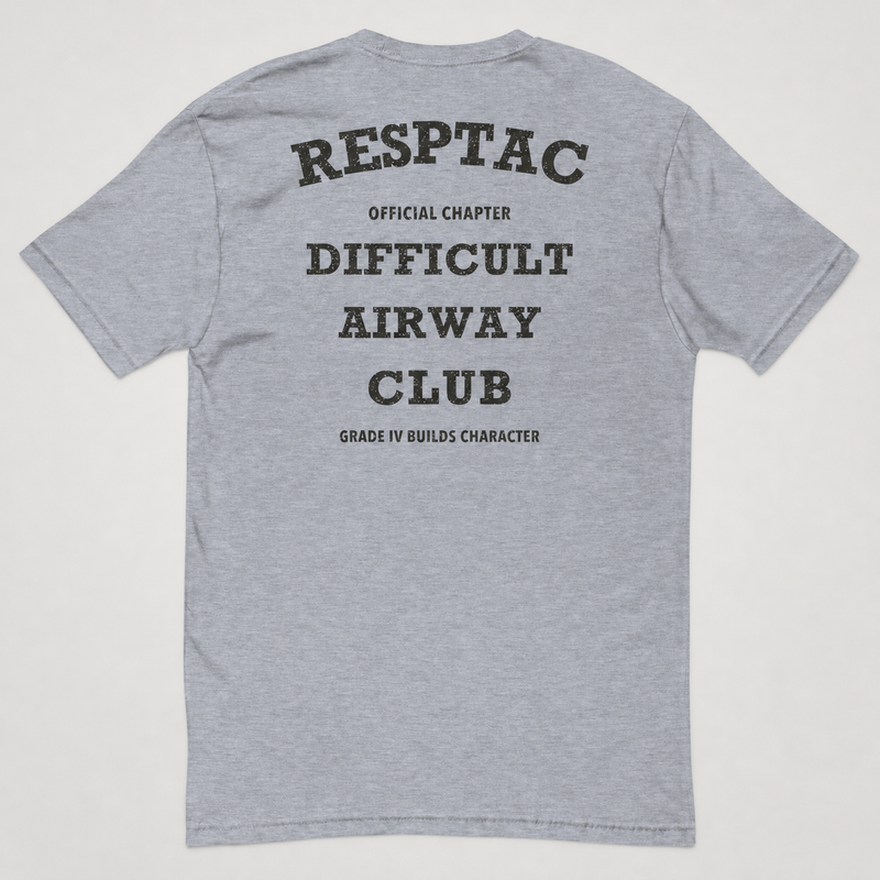 DIFFICULT AIRWAY CLUB TEE back on neutral gray studio background