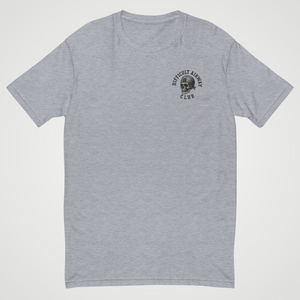 DIFFICULT AIRWAY CLUB TEE front with visible RT skull crest on neutral gray studio background